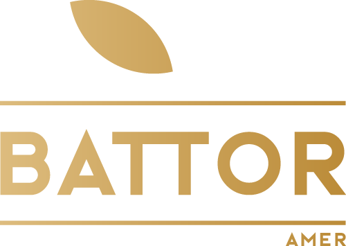 Gold brand logo: stylized leaf above a horizontal line, with 'BATTOR' in bold uppercase letters and small 'AMER' at bottom right.