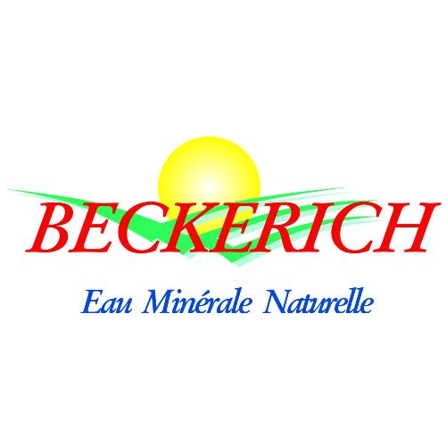 Beckerich Eau Minérale Naturelle logo featuring a yellow sun and green swoosh behind red italic text. (brand logo)